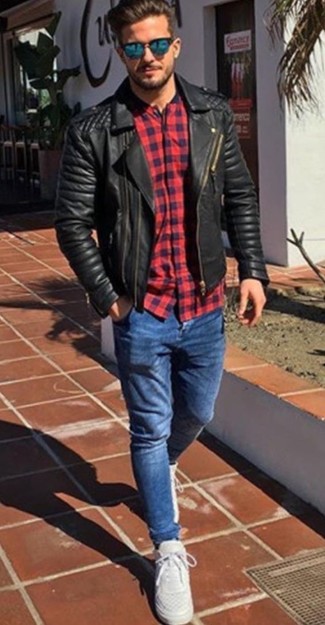 Welche Langarmhemden mit schwarzer Bikerjacke zu tragen – 148 Herren Outfits