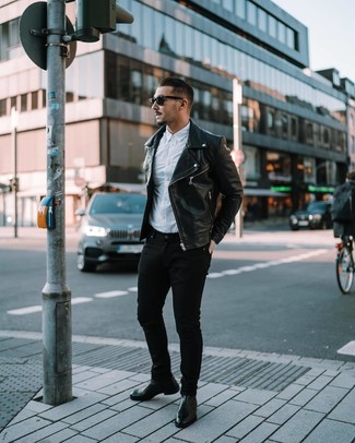 Welche Langarmhemden mit schwarzer Bikerjacke zu tragen – 148 Herren Outfits