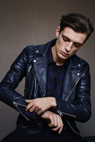 Welche Langarmhemden mit schwarzer Bikerjacke zu tragen – 148 Herren Outfits