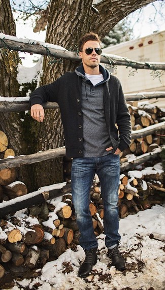 Welche Pullover mit einem Kapuze mit schwarzer Freizeitstiefel zu tragen – 105 Herren Outfits