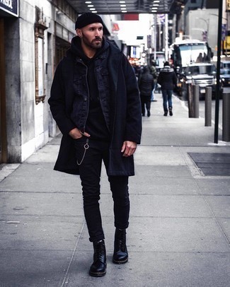 Welche Pullover mit einem Kapuze mit schwarzer Freizeitstiefel zu tragen – 105 Herren Outfits