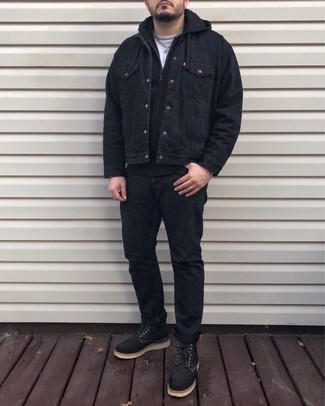 Welche Pullover mit einem Kapuze mit schwarzer Freizeitstiefel zu tragen – 105 Herren Outfits
