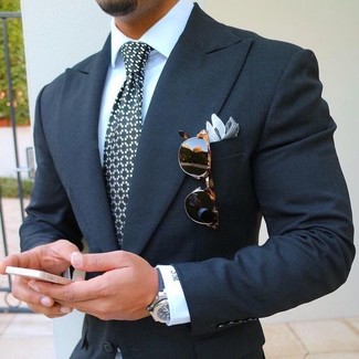 Schwarzes Einstecktuch mit Karomuster kombinieren – 9 Herren Outfits