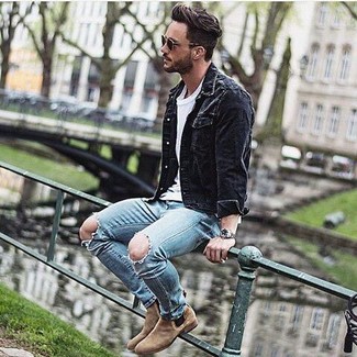 Schwarze Jeansjacke kombinieren – 296 Herren Outfits warm Wetter