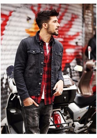 Schwarze Jeansjacke kombinieren – 296 Herren Outfits warm Wetter
