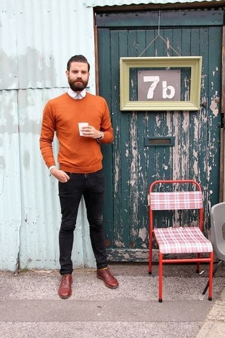 Welche Pullover mit einem Rundhalsausschnitt mit schwarzer Jeans zu tragen – 511+ Herren Outfits