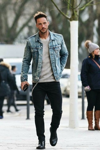 Welche Pullover mit einem Rundhalsausschnitt mit schwarzer Jeans zu tragen – 511+ Herren Outfits