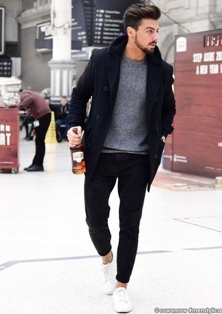 Welche Pullover mit einem Rundhalsausschnitt mit schwarzer Jeans zu tragen – 112 Frühling Herren Outfits