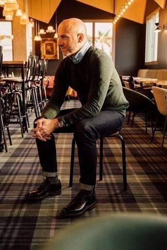 Welche Pullover mit einem Rundhalsausschnitt mit schwarzer Jeans zu tragen – 112 Frühling Herren Outfits