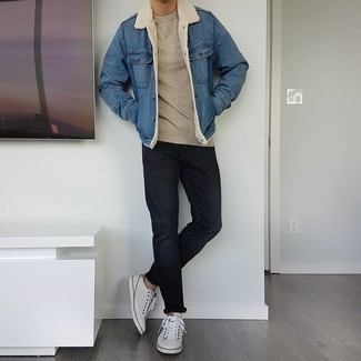Welche Pullover mit einem Rundhalsausschnitt mit schwarzer Jeans zu tragen – 112 Frühling Herren Outfits