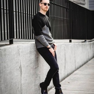 Welche Pullover mit einem Rundhalsausschnitt mit schwarzer Jeans zu tragen – 511+ Herren Outfits