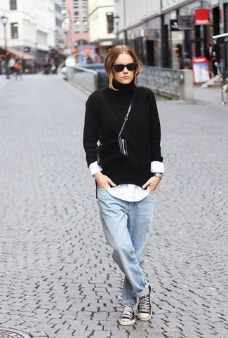 Schwarzen Strick Rollkragenpullover kombinieren – 28 Damen Outfits