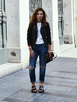 Schwarze Leder Bikerjacke kombinieren – 84 Sommer Damen Outfits