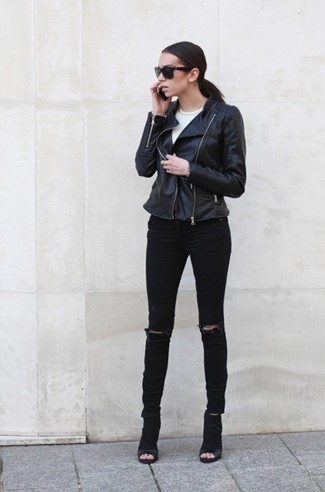 Schwarze Leder Bikerjacke kombinieren – 84 Sommer Damen Outfits