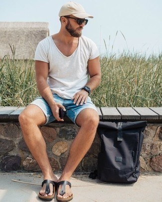 Schwarze Leder Zehensandalen kombinieren – 35 Herren Outfits