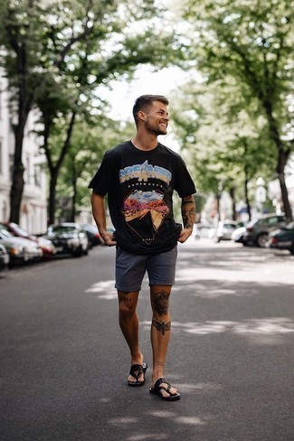 Schwarze Leder Zehensandalen kombinieren – 35 Herren Outfits