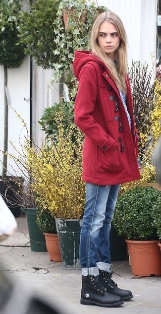 Schwarze flache Stiefel mit einer Schnürung aus Leder kombinieren – 259 Damen Outfits