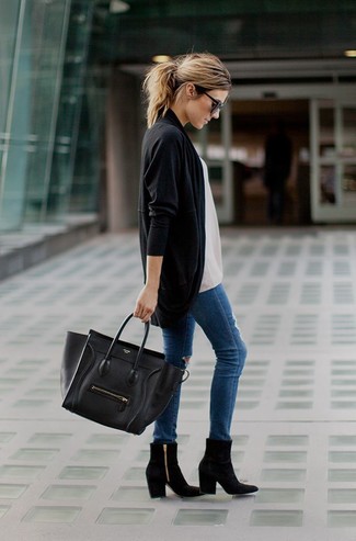 Schwarze Shopper Tasche aus Leder kombinieren – 1321+ Damen Outfits