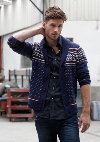 Wie schwarzes Langarmhemd mit blauer Jeans zu kombinieren – 78 Herren Outfits