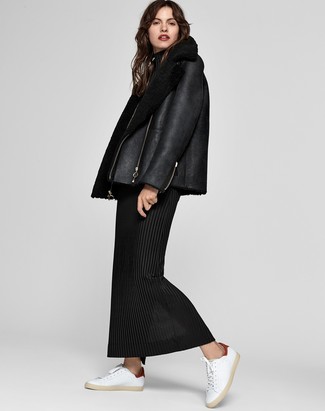 Welche Schuhe mit schwarzen Maxikleides zu tragen – 16 Damen Outfits kühl Wetter
