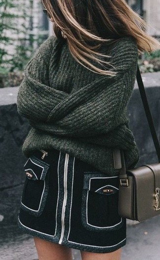 Welche Oversize Pullover mit schwarzen Minirockes zu tragen – 19 Damen Outfits