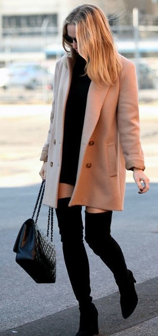 Welche Sweatkleider mit schwarzer Overknee Stiefel zu tragen – 47 Damen Outfits