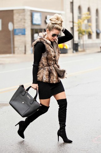 Welche Sweatkleider mit schwarzer Overknee Stiefel zu tragen – 47 Damen Outfits
