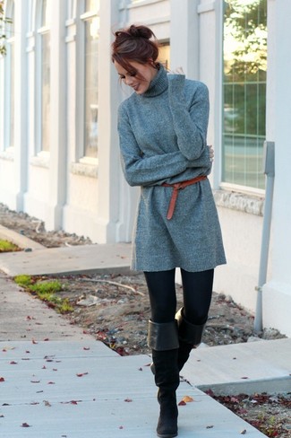 Welche Sweatkleider mit schwarzer Overknee Stiefel zu tragen – 47 Damen Outfits
