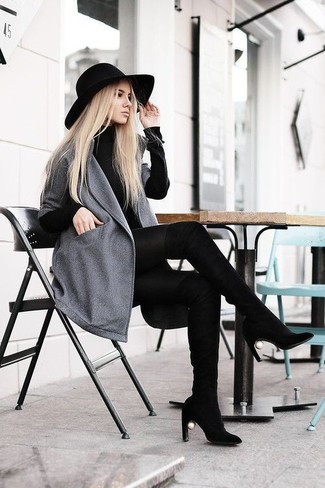 Welche Sweatkleider mit schwarzer Overknee Stiefel zu tragen – 47 Damen Outfits