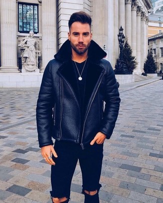 Schwarze Lammfelljacke kombinieren – 18 Lässige Herren Outfits