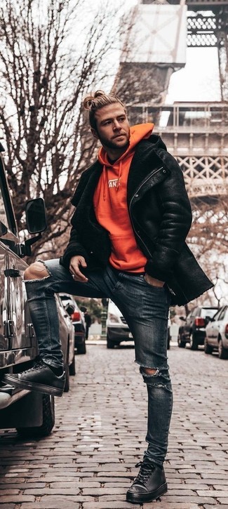 Schwarze Lammfelljacke kombinieren – 18 Lässige Herren Outfits