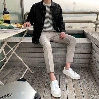 20 Jährige: Wie schwarze Shirtjacke mit grauer Hose zu kombinieren – 37 Herren Outfits