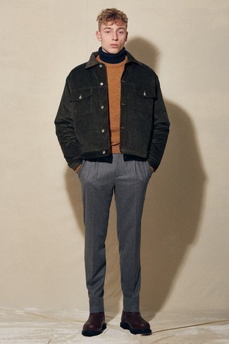20 Jährige: Wie schwarze Shirtjacke mit grauer Hose zu kombinieren – 37 Herren Outfits