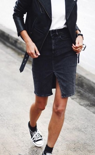 Wie schwarzen Rock mit schwarzer Turnschuhe zu kombinieren – 26 Damen Outfits