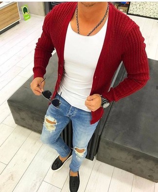 Welche T-Shirts mit einem Rundhalsausschnitt mit schwarzer Slipper mit Quasten zu tragen – 223 Herren Outfits