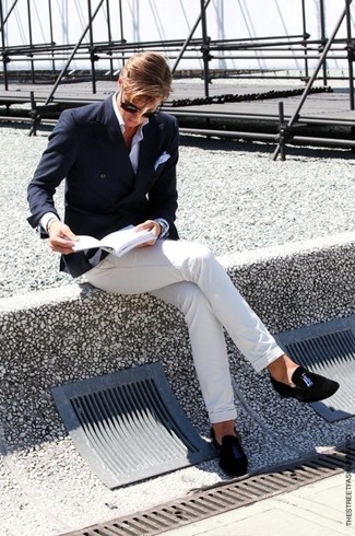 Welche Zweireiher-Sakkos mit schwarzer Slipper mit Quasten zu tragen – 170 Herren Outfits