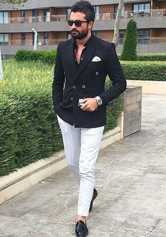 Welche Zweireiher-Sakkos mit schwarzer Slipper mit Quasten zu tragen – 170 Herren Outfits