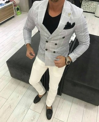 Welche Zweireiher-Sakkos mit schwarzer Slipper mit Quasten zu tragen – 170 Herren Outfits