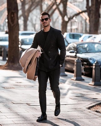 Welche Zweireiher-Sakkos mit schwarzer Slipper mit Quasten zu tragen – 170 Herren Outfits