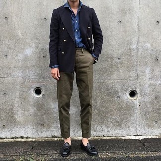 Welche Zweireiher-Sakkos mit schwarzer Slipper mit Quasten zu tragen – 170 Herren Outfits