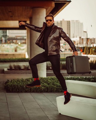 Welche Bikerjacken mit schwarzen Rollkragenpullovers zu tragen – 83 Herren Outfits