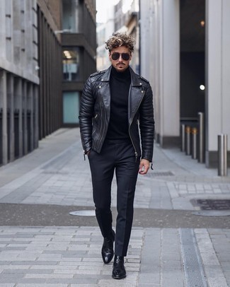 Welche Bikerjacken mit schwarzen Rollkragenpullovers zu tragen – 83 Herren Outfits