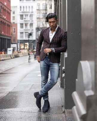Schwarze vertikal gestreifte Jacke kombinieren – 49 Herren Outfits warm Wetter