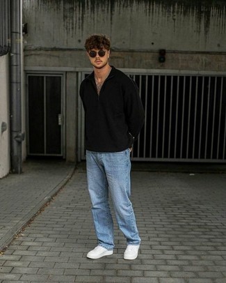Schwarzen Pullover mit einem Reißverschluss am Kragen kombinieren – 51 Herren Outfits