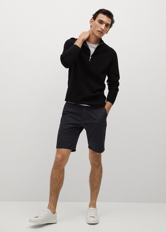 Schwarzen Pullover mit einem Reißverschluss am Kragen kombinieren – 51 Herren Outfits