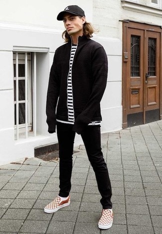 Schwarzen Pullover mit einem Reißverschluß kombinieren – 86 Herren Outfits