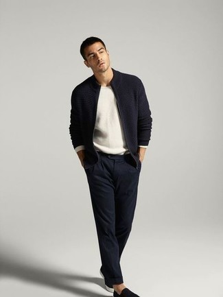 Schwarzen Pullover mit einem Reißverschluß kombinieren – 86 Herren Outfits