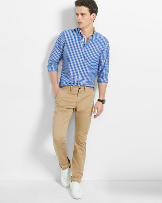 blaues Langarmhemd mit Vichy-Muster von Fashion Clinic Timeless