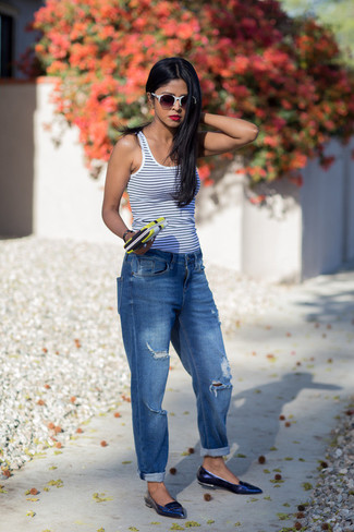 Blaue Leder Slipper kombinieren – 7 Damen Outfits