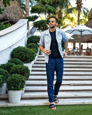 Blaue Ledersandalen kombinieren – 26 Herren Outfits